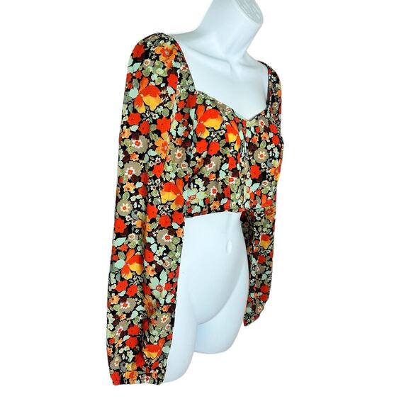 Vero Moda Saga Sweetheart Neck Crop Top Size XS Long-Sleeve Blouse Floral - Picture 8 of 12